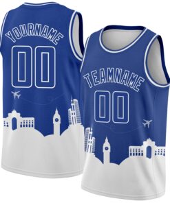 Custom Royal White Holiday Travel Monuments Silhouette Authentic City Edition Basketball Jersey