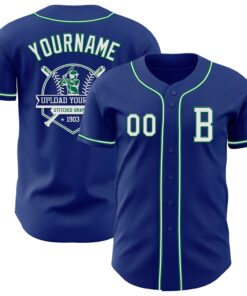 Custom Royal White-Kelly Green Authentic Baseball Jersey