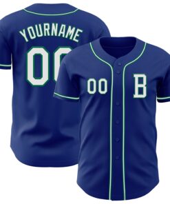 Custom Royal White-Kelly Green Authentic Baseball Jersey