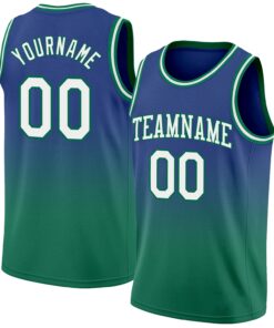 Custom Royal White-Kelly Green Authentic Fade Fashion Basketball Jersey