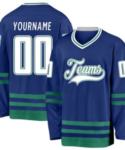 Custom Royal White-Kelly Green Hockey Jersey