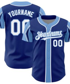 Custom Royal White-Light Blue 3 Colors Arm Shapes Authentic Baseball Jersey