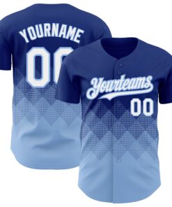Custom Royal White-Light Blue 3D Pattern Design Gradient Square Shapes Authentic Baseball Jersey