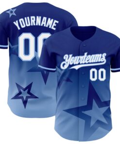 Custom Royal White-Light Blue 3D Pattern Design Gradient Style Twinkle Star Authentic Baseball Jersey