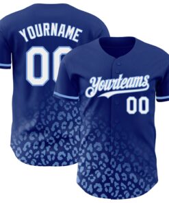 Custom Royal White-Light Blue 3D Pattern Design Leopard Print Fade Fashion Authentic Baseball Jersey