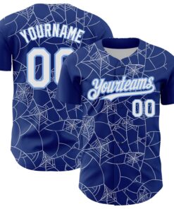 Custom Royal White-Light Blue 3D Pattern Design Spider Web Authentic Baseball Jersey