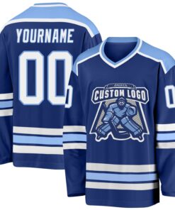 Custom Royal White-Light Blue Hockey Jersey