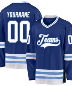 Custom Royal White-Light Blue Hockey Jersey