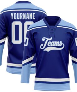 Custom Royal White-Light Blue Hockey Lace Neck Jersey