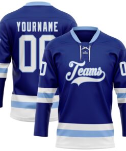 Custom Royal White-Light Blue Hockey Lace Neck Jersey