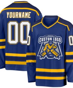 Custom Royal White Navy-Gold Hockey Jersey