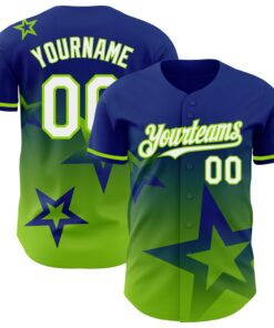 Custom Royal White-Neon Green 3D Pattern Design Gradient Style Twinkle Star Authentic Baseball Jersey