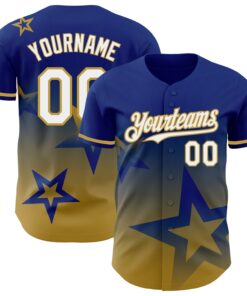 Custom Royal White-Old Gold 3D Pattern Design Gradient Style Twinkle Star Authentic Baseball Jersey