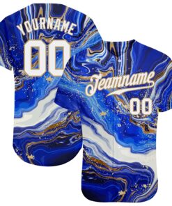 Custom Royal White-Old Gold 3D Pattern Design Marble Authentic Baseball Jersey