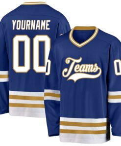 Custom Royal White-Old Gold Hockey Jersey