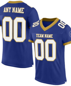 Custom Royal White-Old Gold Mesh Authentic Football Jersey