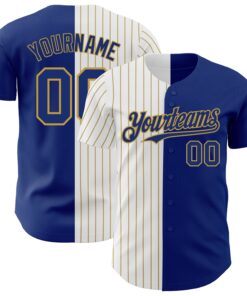 Custom Royal White-Old Gold Pinstripe Authentic Split Fashion Baseball Jersey
