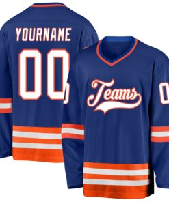 Custom Royal White-Orange Hockey Jersey