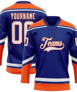 Custom Royal White-Orange Hockey Lace Neck Jersey