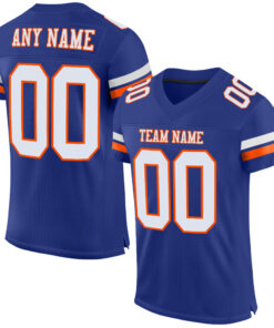 Custom Royal White-Orange Mesh Authentic Football Jersey