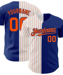Custom Royal White-Orange Pinstripe Authentic Split Fashion Baseball Jersey