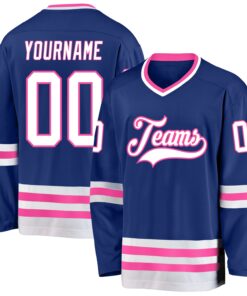 Custom Royal White-Pink Hockey Jersey