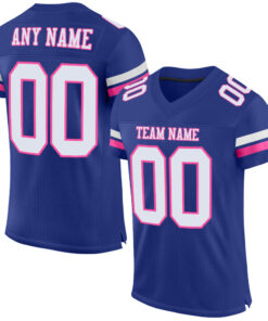 Custom Royal White-Pink Mesh Authentic Football Jersey