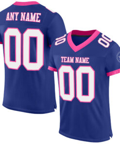 Custom Royal White-Pink Mesh Authentic Football Jersey