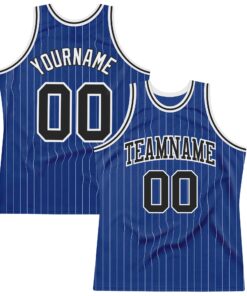 Custom Royal White Pinstripe Black-White Authentic Basketball Jersey