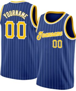 Custom Royal White Pinstripe Gold-White Authentic Basketball Jersey