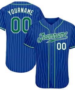 Custom Royal White Pinstripe Kelly Green-White Authentic Baseball Jersey