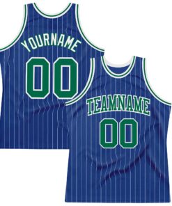Custom Royal White Pinstripe Kelly Green-White Authentic Basketball Jersey