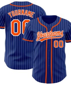 Custom Royal White Pinstripe Orange Authentic Baseball Jersey
