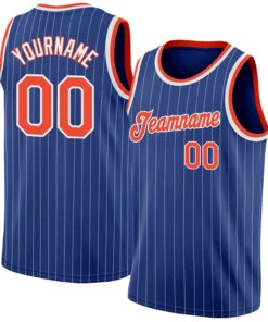 Custom Royal White Pinstripe Orange-White Authentic Basketball Jersey