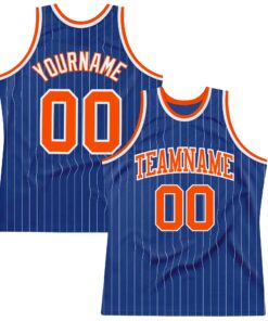 Custom Royal White Pinstripe Orange-White Authentic Basketball Jersey
