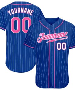 Custom Royal White Pinstripe Pink-White Authentic Baseball Jersey