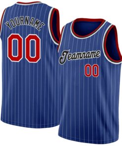 Custom Royal White Pinstripe Red-Black Authentic Basketball Jersey