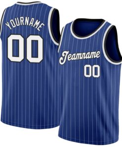 Custom Royal White Pinstripe White-Black Authentic Basketball Jersey