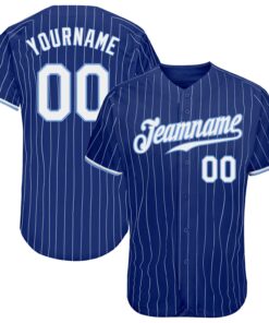 Custom Royal White Pinstripe White-Light Blue Authentic Baseball Jersey