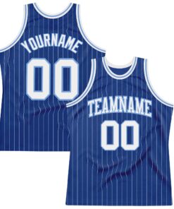 Custom Royal White Pinstripe White-Light Blue Authentic Basketball Jersey