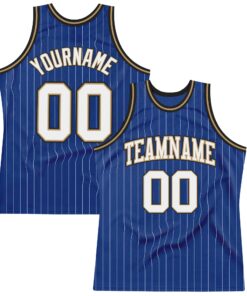 Custom Royal White Pinstripe White Old Gold-Black Authentic Basketball Jersey