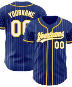 Custom Royal White Pinstripe Yellow Authentic Baseball Jersey