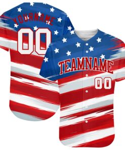 Custom Royal White-Red 3D American Flag Authentic Baseball Jersey