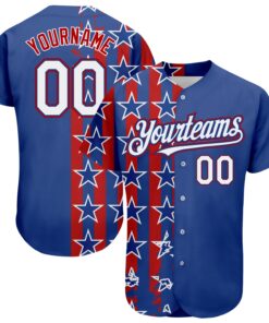 Custom Royal White Red 3D American Flag Authentic Baseball Jersey