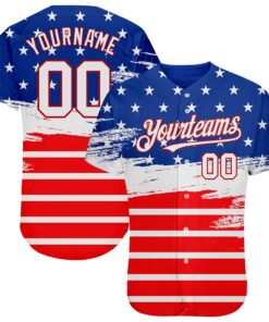 Custom Royal White-Red 3D American Flag Fashion Authentic Baseball Jersey