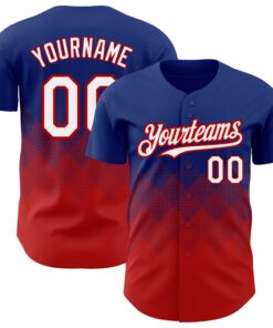 Custom Royal White-Red 3D Pattern Design Gradient Square Shapes Authentic Baseball Jersey