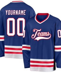 Custom Royal White-Red Hockey Jersey