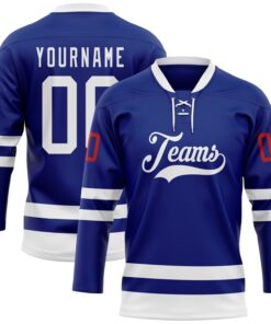 Custom Royal White-Red Hockey Lace Neck Jersey