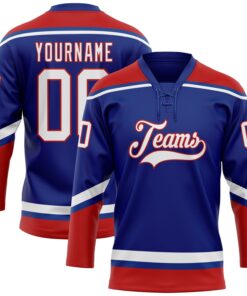 Custom Royal White-Red Hockey Lace Neck Jersey