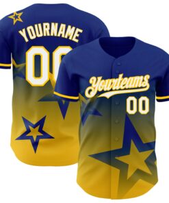 Custom Royal White-Yellow 3D Pattern Design Gradient Style Twinkle Star Authentic Baseball Jersey